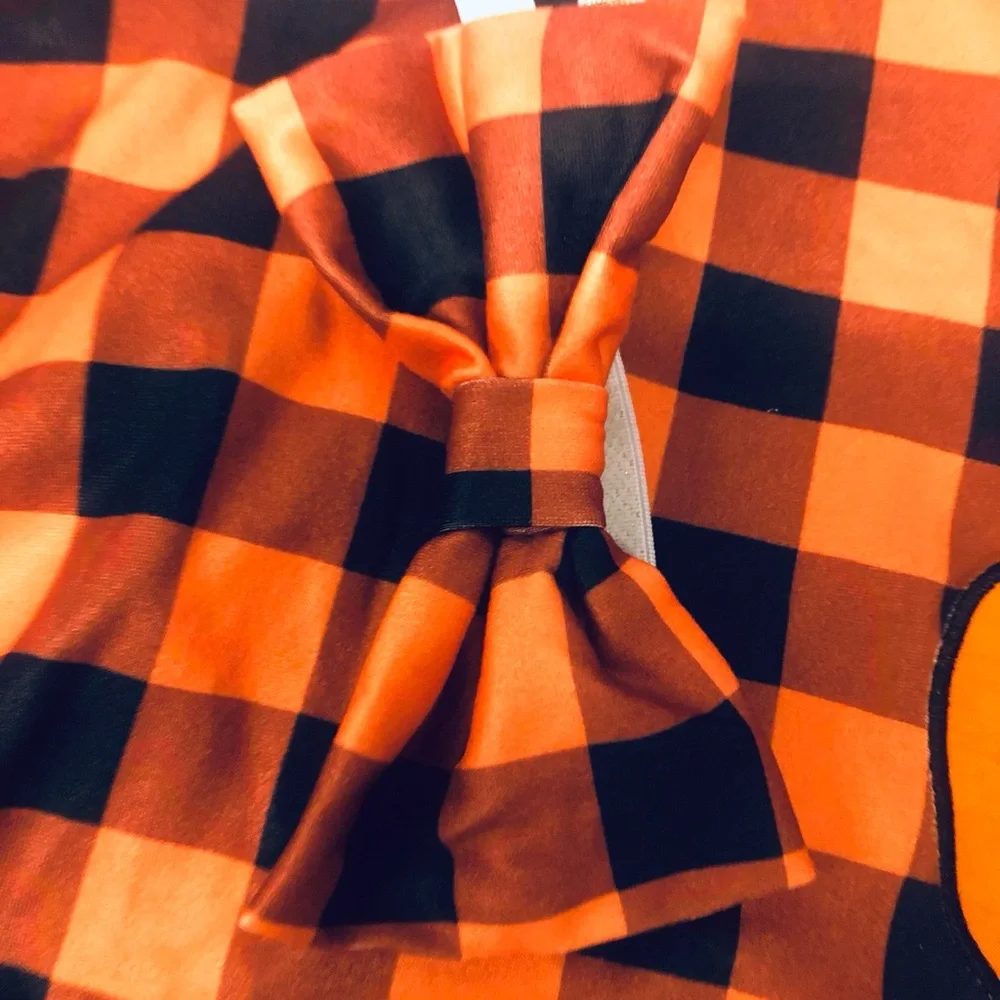 Girls Boutique Halloween Pumpkin Plaid Holiday Set - Orange & Black